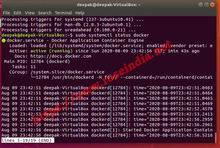 Check if docker is running or not on Ubuntu 18.04