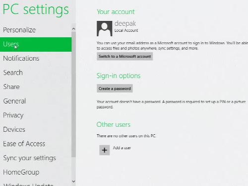 Windows 8 Add Live User