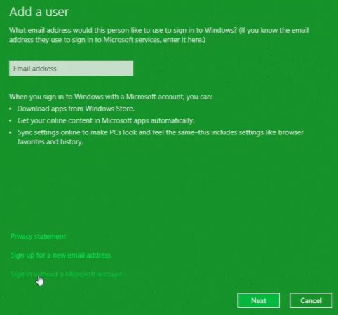 Windows 8 Add Local User