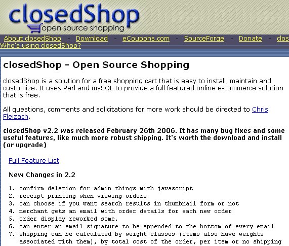 closedShop open source shopping cart