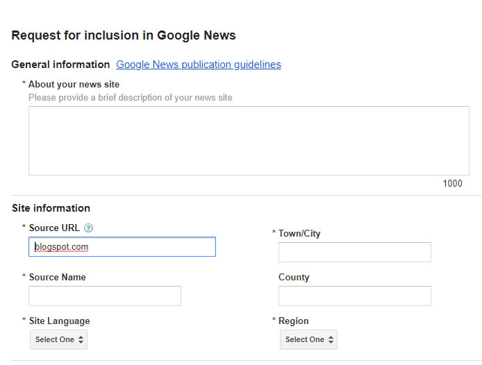 request inclusion in google news form