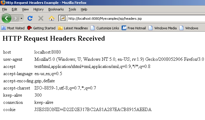 header example http request Retrieve Request JSP HTTP Headers using