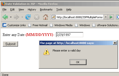 date jsp value entered valid validation then if specified correct format roseindia