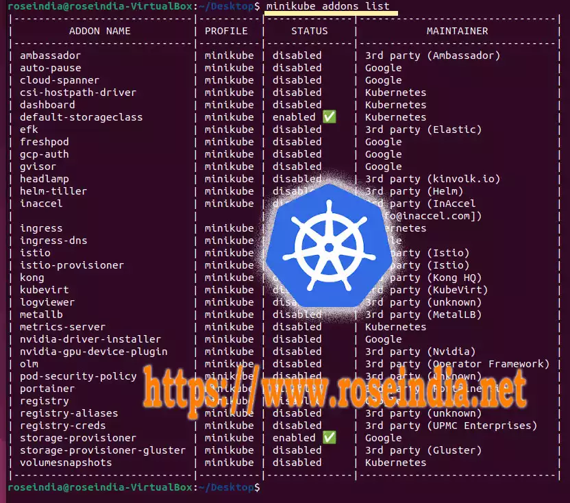 Minikube addons list