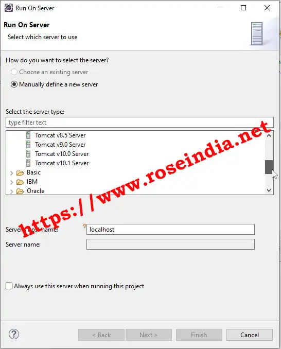 Select Tomcat Server in Eclipse