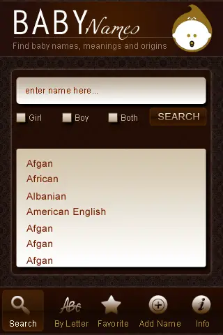 Baby names finder application